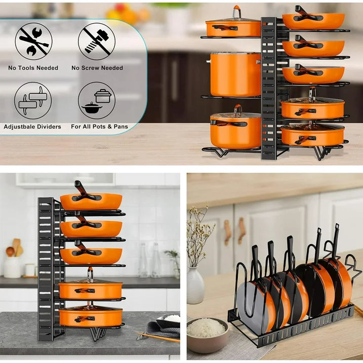 Werseon Pot Organizer Rack 8 Tiers Pots and Pans Organizer, Pot Lid Organizer for Kitchen Cabinet Cookware Organizers and Storage,Upgraded