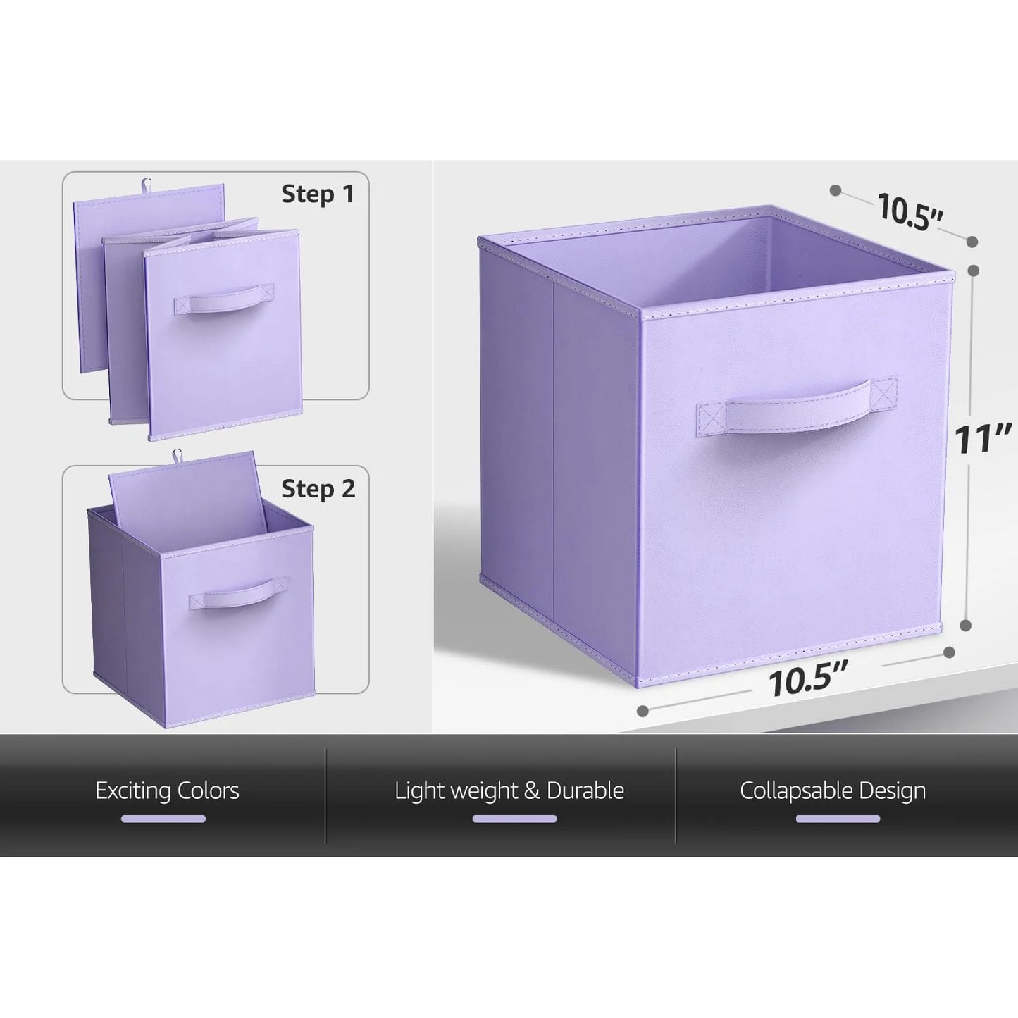 WERSEON 6 Pcs Collapsible Cube Storage Bins, 11" Foldable Fabric Storage Cubes with Handle for Organizing Clothes, Toys-Purple