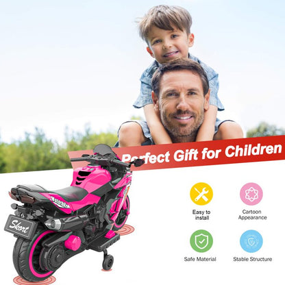 YOMYM 12V Ride on Motorcycle for Kids, Battery Powered 2 Wheels Motorcycle Toy with Bluetooth, Music, Light-