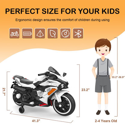 12v Motorcycle for Children, Ride on Motorcycle with Light Wheel and PU Seat, Electric Motorcycle for Kid, White