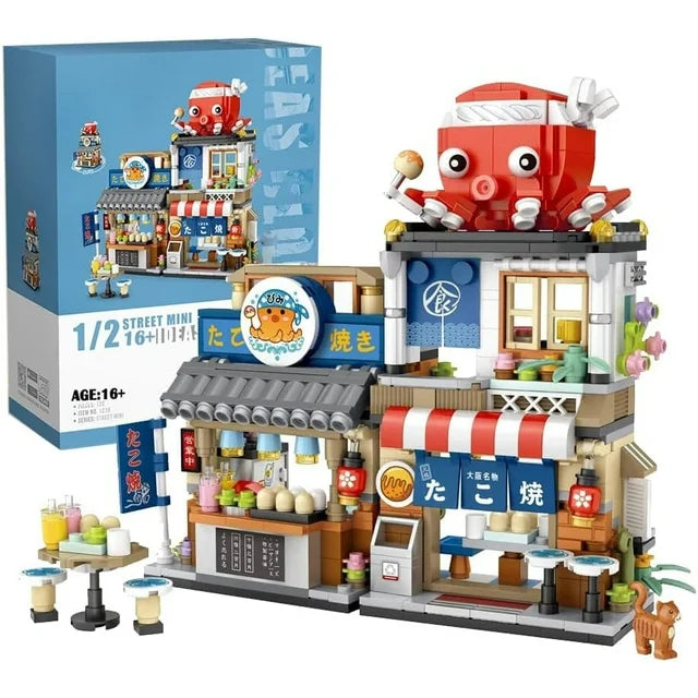 ZOGYMOZ 722 Pcs Mini DIY Building Blocks, Japanese Street View Takoyaki Shop Building Toy Kit,Mini Particle Construction Building Toy for Kid Girl Boy Age 8-16+
