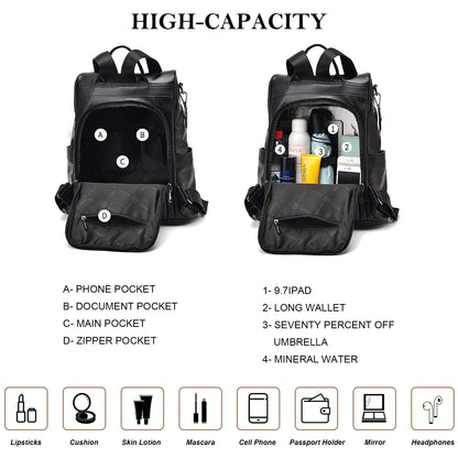 HONGLONG Womens Backpack Purse, Casual PU Leather School Backpack for Women, Fashion Anti-Theft Backpack Convertiable Travel Shoulder Bag Black