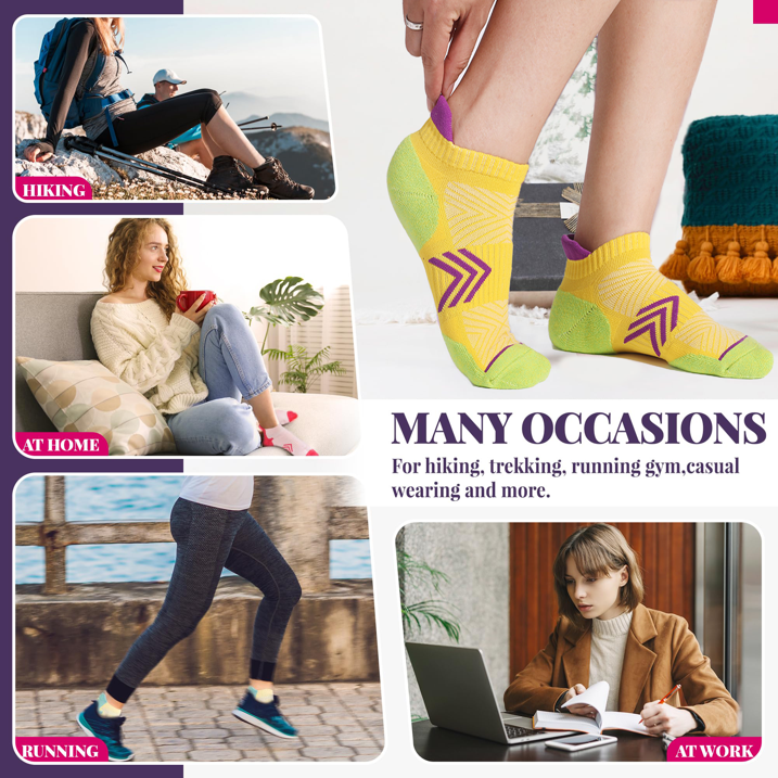YOMYM Ankle Hiking Running Socks for Women Compression Thick Athletic Cushion Breathable No Show Socks 6 Pairs