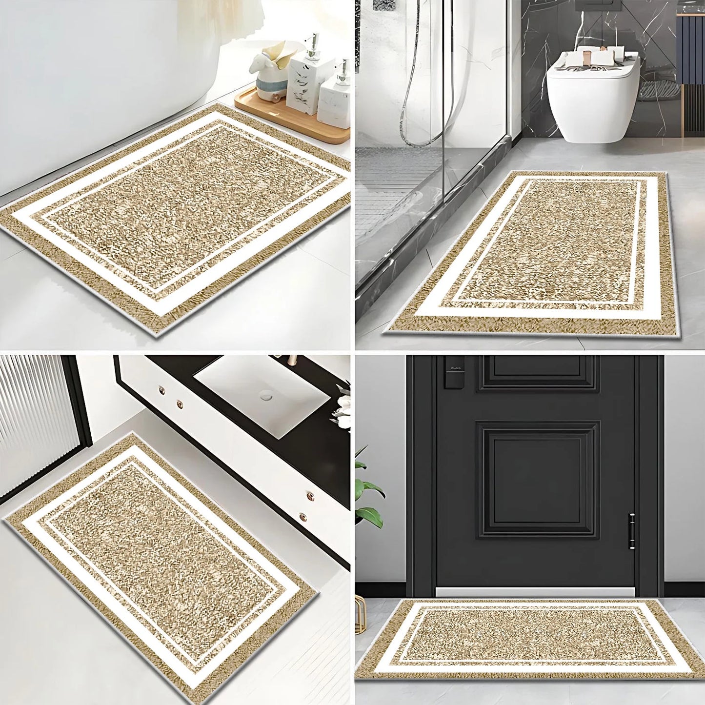 TECHVIDA Bathroom Rugs,Non-Slip Ultra Soft Bath Mat,Soft Absorbent Bathroom Rug and Bath Mat,Machine Washable,(18"x26",Beige and White)