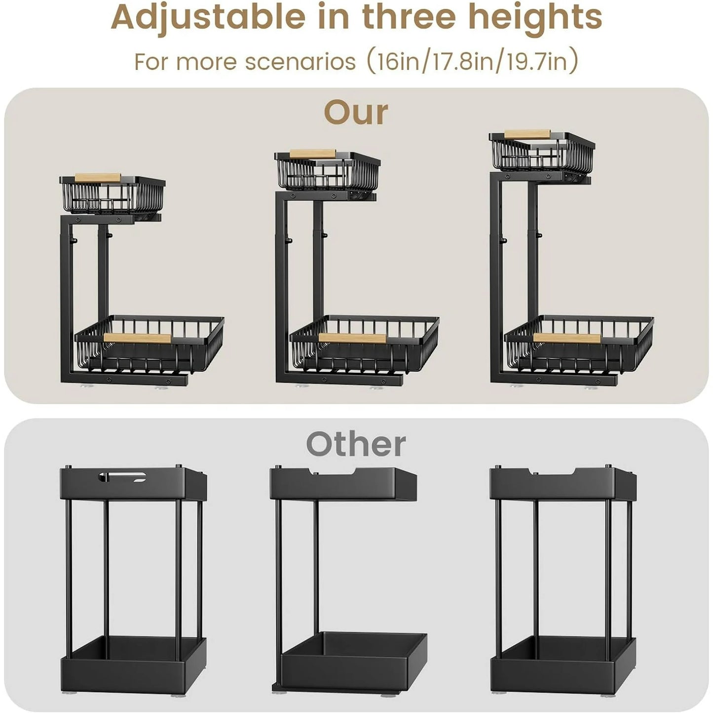 WERSEON Under Sink Organizer Rack, 2 Tier Pull Out Cabinet Shelves, Slide Out Sink Shelf for Kitchen Bathroom Storage