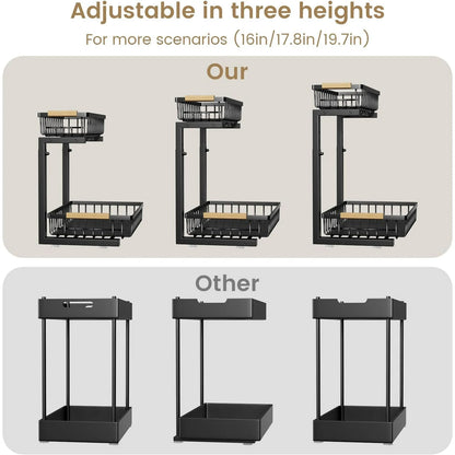 WERSEON Under Sink Organizer Rack, 2 Tier Pull Out Cabinet Shelves, Slide Out Sink Shelf for Kitchen Bathroom Storage