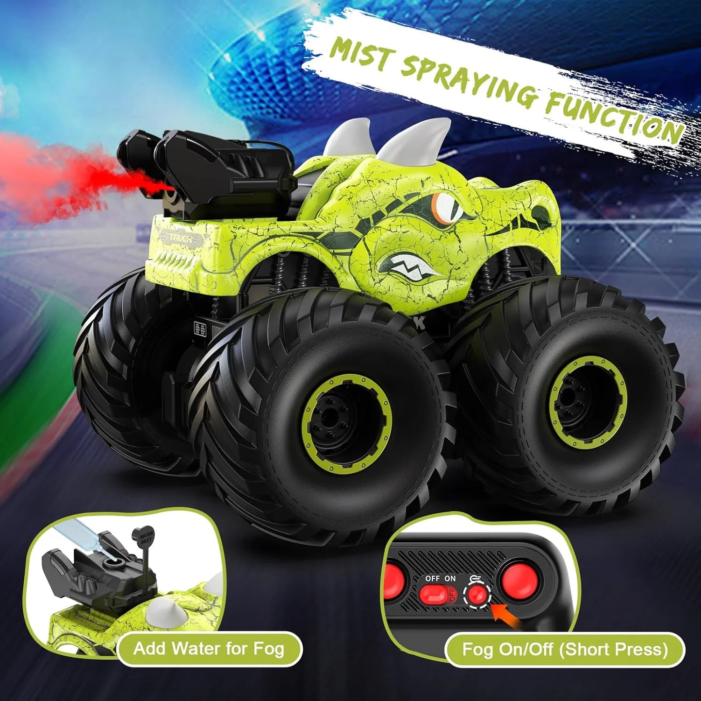 Remote Control Monster Truck, 2.4GHz Dinosaur Remote Control Car with Light & Sound Monster Truck Toys for Boys Age 4-7 Dinosaur Toys for Kids 3-5 Gifts(2 Battery)