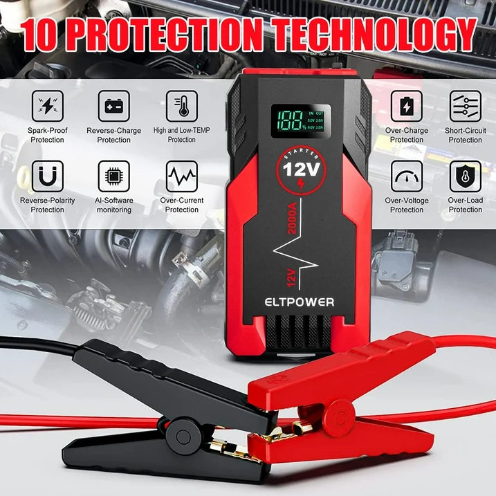 Bangben ET05 2000A Car Portable Jump Starter with Dual USB, 1 Pack, 9.8 x 4.1 x 5.3in