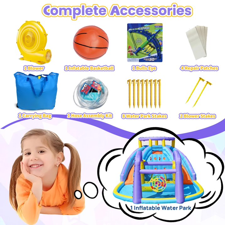 HONGLONG 8 in 1 Inflatable Bounce House with Blower for Kids,Outdoor Jumping Castle with Ball Pit for Child, Birthday Party
