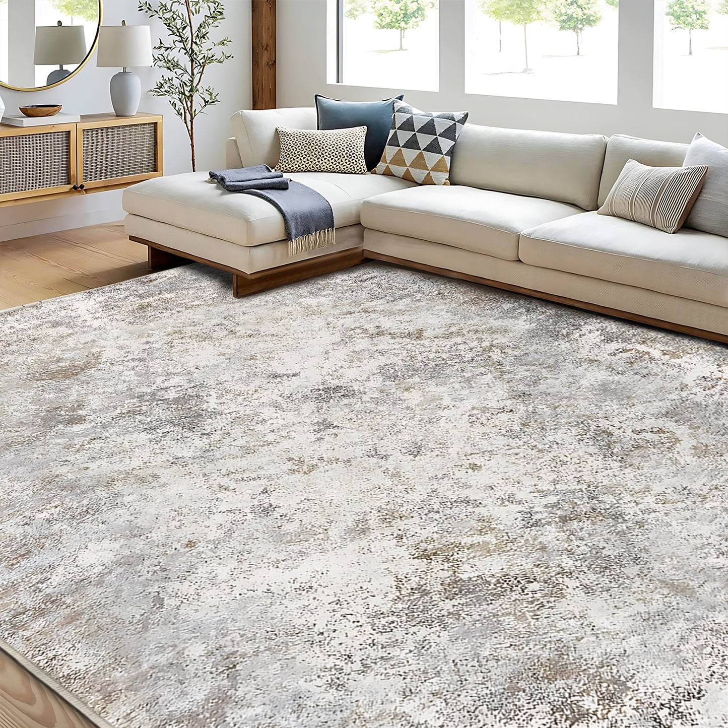 TECHVIDA Modern Area Rug 4x6,Machine Washable Rugs for Living Room,Indoor Carpet Foldable Nonslip,Bedroom Dining Room Office- Gray