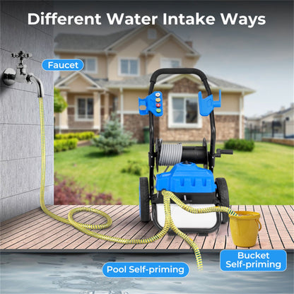 Cheelom Pressure Washer Gas Powered 120V 2300PSI High Pressure Washer with Wheels 5 Nozzle, Soap Tank, Spray Gun,Blue