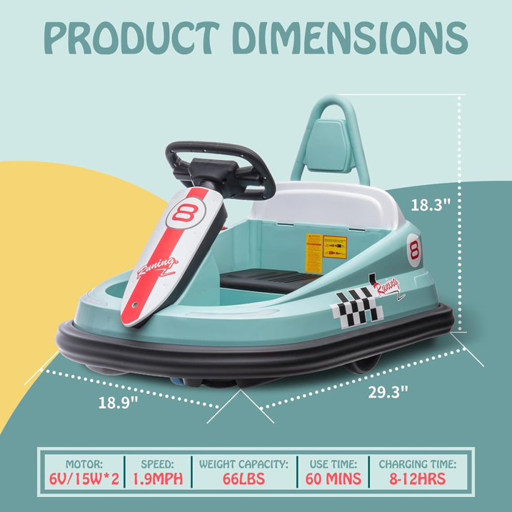 HNH 6V Bumper Car for Toddlers with Remote Control, Ride on Electric Go Kart for Kids, Electric Ride on Toys for Kids, Music Play, Lights