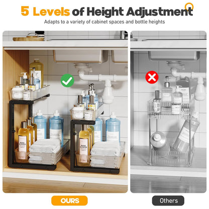 WERSEON Under Sink Organizer, 2-Tier Pull Out Cabinet Organizer, Elegant Acrylic Under Sink Storage Shelf for Kitchen Bathroom Cabinet