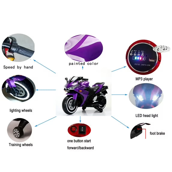 HNH 12V Ride on Motorcycle for Kids 3-8 Yeas, Battery Powered Dirt Bike for Child Electric Motorcycle with Light Wheels,Bluetooth, 4Mph