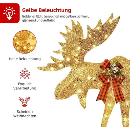 Lighted Christmas Set Decoration Family, 2-Piece Light up Christmas Decor Reindeer Set for Indoor Outdoor with LED Lights, Extension Cord, Plug, Ground Stakes