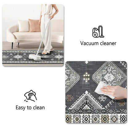 FoxHouse Kitchen Rugs 2 Piece Set,Washable Non Slips Boho Kitchen Floor Mat,Thickness Comfort Standing Mat for Kitchen,Grey