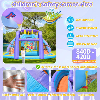 HONGLONG 8 in 1 Inflatable Bounce House with Blower for Kids,Outdoor Jumping Castle with Ball Pit for Child, Birthday Party