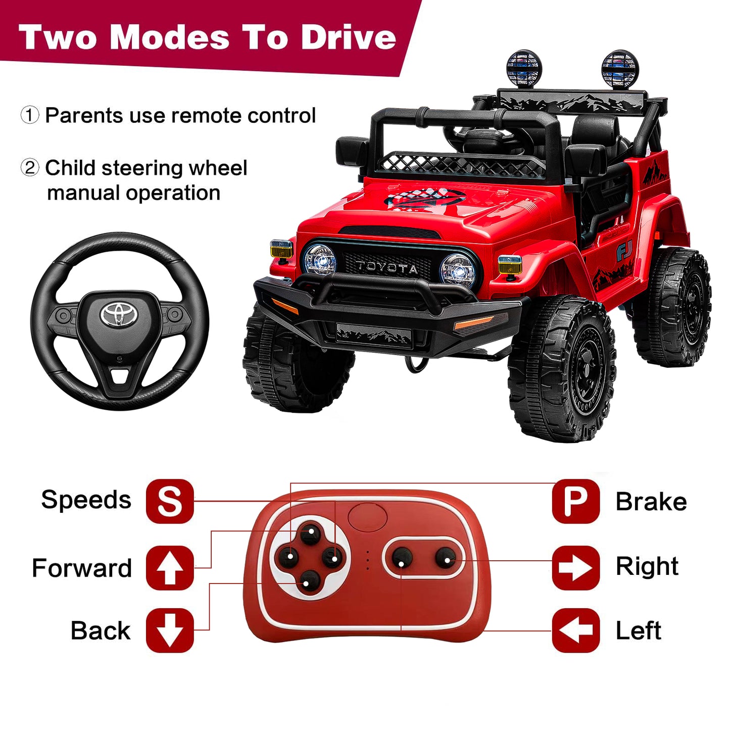 HNH Licensed Toyota FJ 12V Electric Car for Kids, Battery Powered Ride on Truck Car with Remote Control