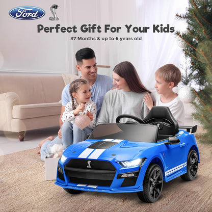 Ride on Toy Cars for Kids,12V Ford Mustang Shelby Powered Ride on Truck Car with Remote Control,Electric Vehicle Car for kids Girl Boy 3-6 w/Music,Bluetooth,LED Lights,3 Speeds,4 Wheelers,Blue