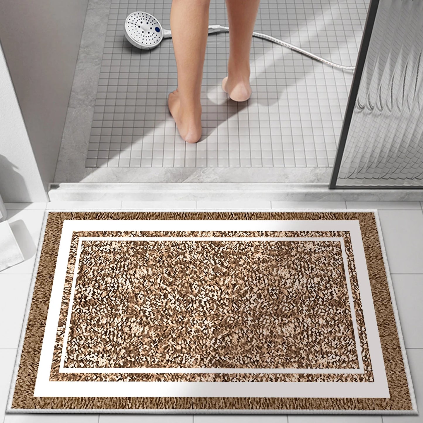 TECHVIDA Bathroom Rugs,Non-Slip Ultra Soft Bath Mat,Soft Absorbent Bathroom Rug and Bath Mat,Machine Washable,(18"x26",Dark Brown and White)