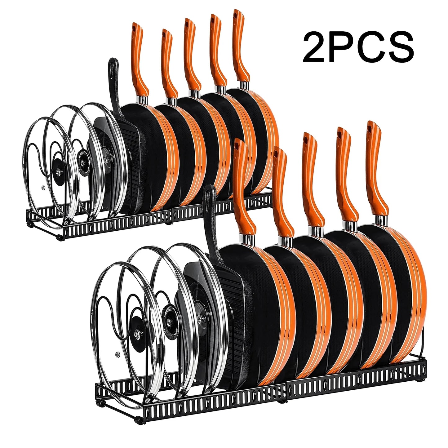Werseon 2 Pack Expandable Pot Lid Rack Organizer, Pans Organizer Rack, Pots and Pans Organizer Rack Cookware Set Organizer