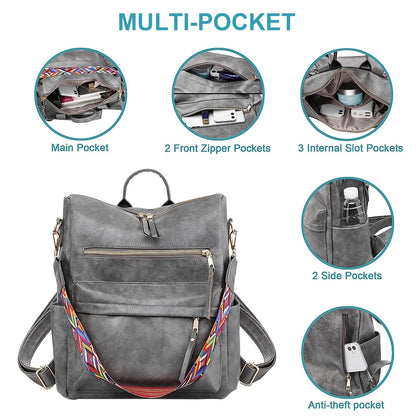 YOMYM Women Backpack Purse for Women Fashion Leather Designer Ladies Convertible School College Shoulder Bags with Colorful Strap