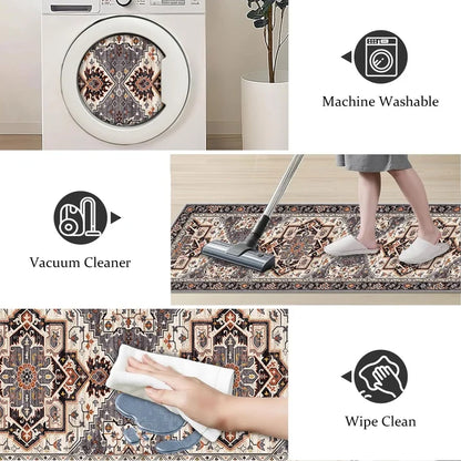 TECHVIDA 2'x6' Hallway Runner Rug Boho,Non Slip Machine Washable Rugs for Hallway Kitchen,Brownish Black