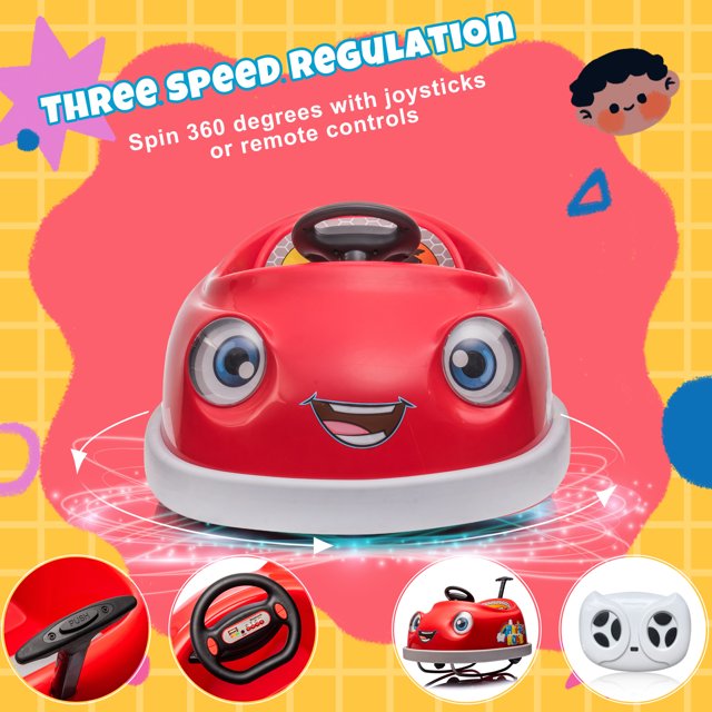 HNH 12V 3 in 1 Toddler Bumper Car with Remote Control Ride on Toy Car with Dinner Plate, Rocking Horse Mode
