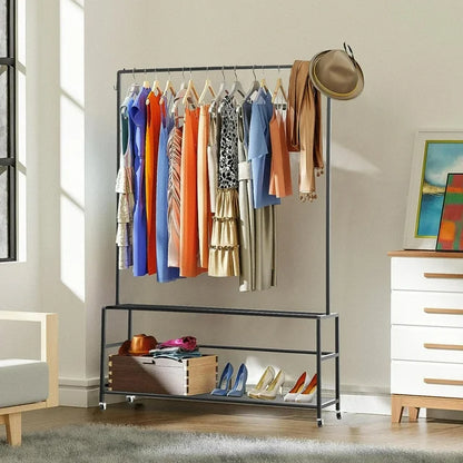 Techvida Clothing Rack, Metal Garment Rack with Bottom Shelf for Hanging Clothes, Coats, Skirts