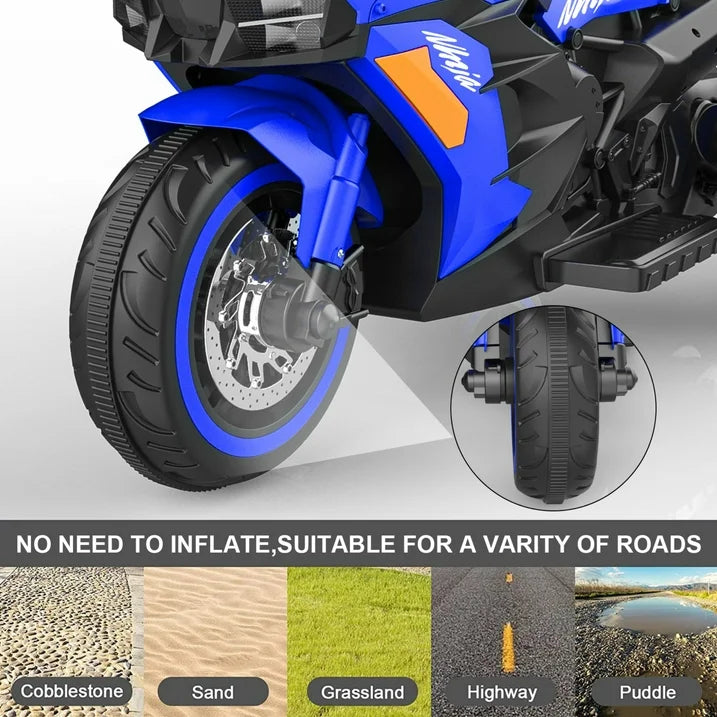 HNH Toddler Ride On Toys Age 2-4, Kids Motorcycle Tricycle with 3 Wheel, 12V Electric Ride on Motorcycle with Light Wheel & Bluetooth Music-Blue