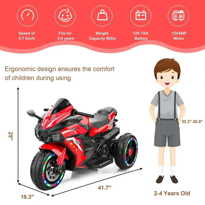 YOMYM 12V Ride On Motorcyle Kids Rechargeable Motorcycle Kids Motorcyclewith Training Wheels