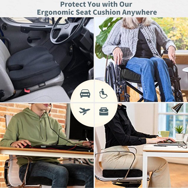 ELTPOWER Memory Foam Seat Cushion Cooling Gel Butt Pillow Car Seat Cushion Butt Pillow for Tailbone Pain Relief Chair Cushion Gray
