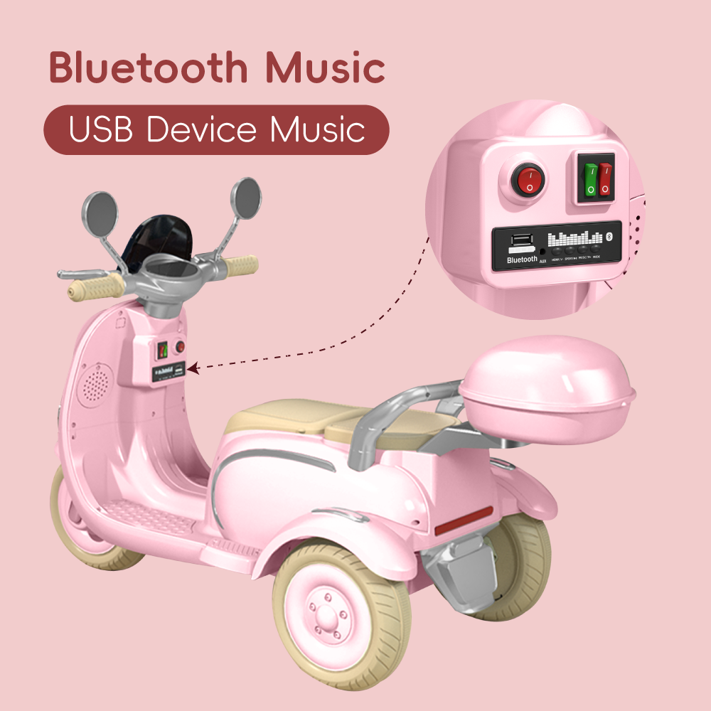 HNH 12V Kids Ride on Motorcycle, Electric Motorcycle for Kids, Kids Electric Motorbike for 2-6 Years Old,Battery Powered Kids Bike,Pink