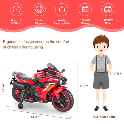 Cheelom Kids Motorcycle,12V Ride on Motorcycle Kids Toys, Children Electric Motorcycle with Hand Racing, PU Seat, Red