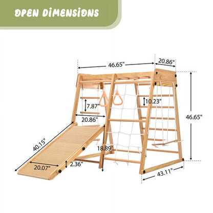 Cheelom 8-in-1 Wooden Indoor Kids Playground Jungle Gym with Slide Toddlers Wooden Climber with Slide Playset Wooden Rock Climbing Wall with Rope Wall Climb Monkey Bars and Swing for Kids
