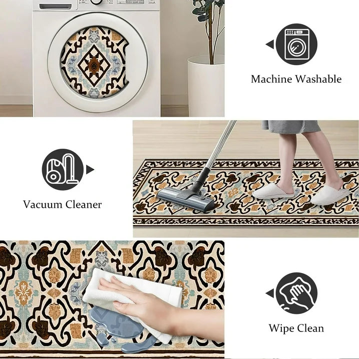 TECHVIDA 2'x8' Hallway Runner Rug Boho,Non Slip Machine Washable Rugs for Hallway Kitchen,Dark Brown