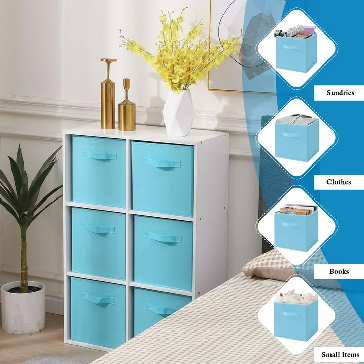 WERSEON Fabric Storage Bins Set of 6, 11" Foldable Cloth Cube Storage Bins for Home Bedroom Closet Drawers Organizer, , Storage Baskets for Shelves, Blue