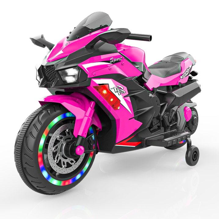 Werseon 12V Kids Ride On Motorcycle, Battery Powered Electric Motorcycle for Kids, Ride on Toy with LED Light Wheels, MP3, Bluetooth, Pink