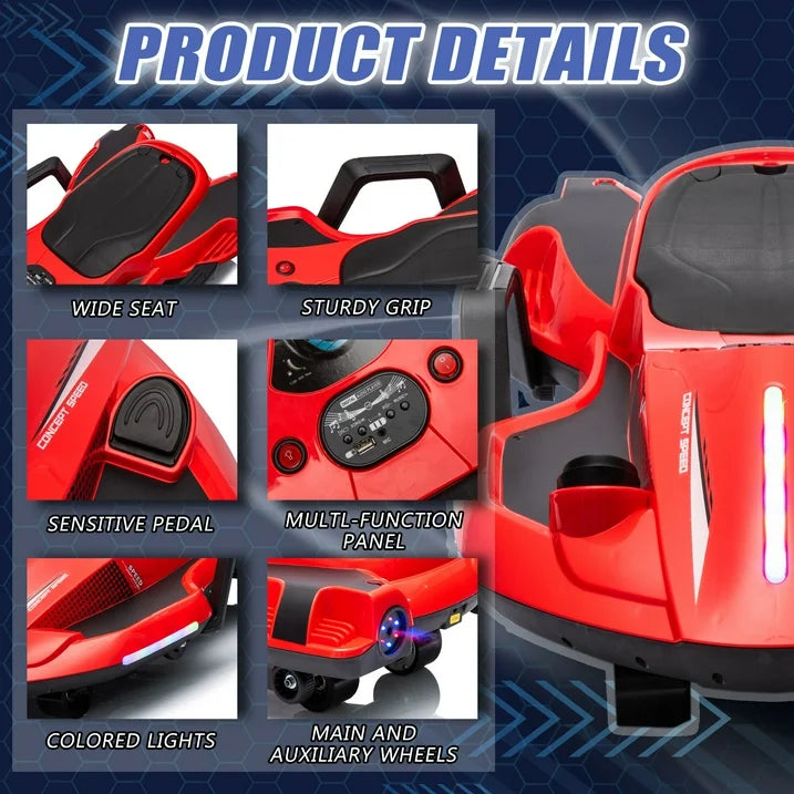 HNH 24V Ride on Drift Car, 7 Mph Ride on Toy for 6-15 Yaers Big Kids, Electric Go Kart, Including Helmet,Knee Pads,Elbow Pads,Tail light, Spray, Maximum Load 110 LBS