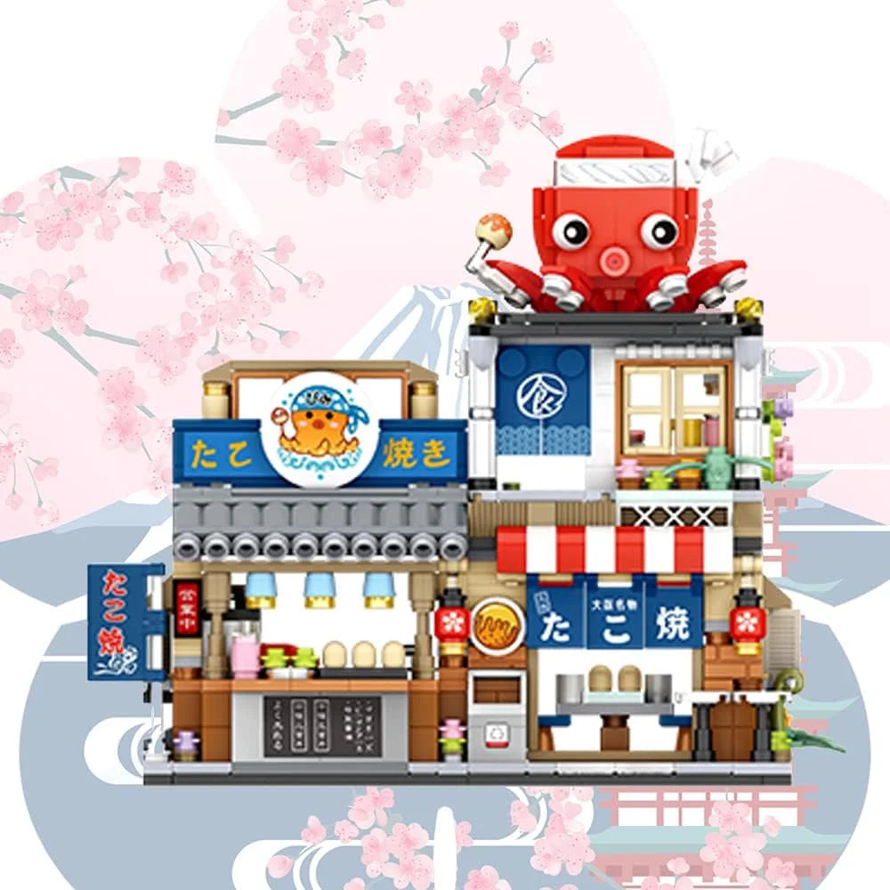 ZOGYMOZ 722 Pcs Mini DIY Building Blocks, Japanese Street View Takoyaki Shop Building Toy Kit,Mini Particle Construction Building Toy for Kid Girl Boy Age 8-16+