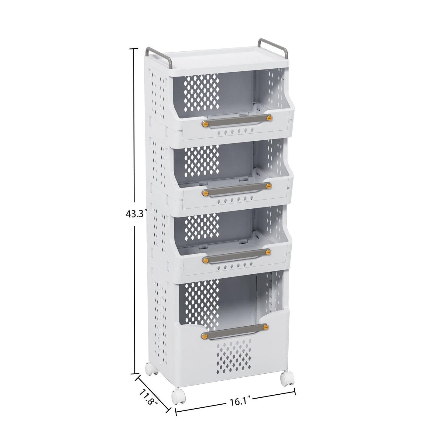 Werseon 4-Tier Rolling Utility Cart w/ Wheels, Mobile Storage Cart w/ Push Handle and Baskets, Large Capacity Kitchen Cart Organizer for Bathroom Bedroom Laundry Room