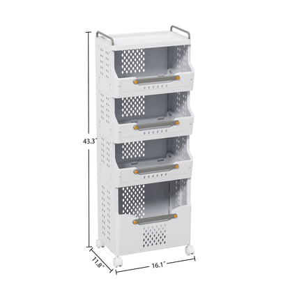 Werseon 4-Tier Rolling Utility Cart w/ Wheels, Mobile Storage Cart w/ Push Handle and Baskets, Large Capacity Kitchen Cart Organizer for Bathroom Bedroom Laundry Room