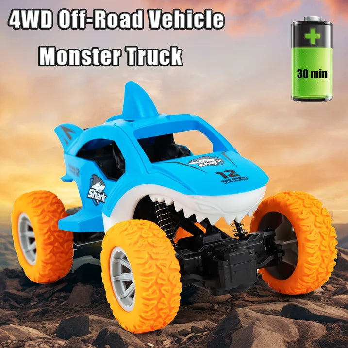 YOMYM Remote Control Car 2.4 GHz All Terrain Monster Truck RC Cars Toys for Kids Ages 6-12 Shark Toy (Blue)