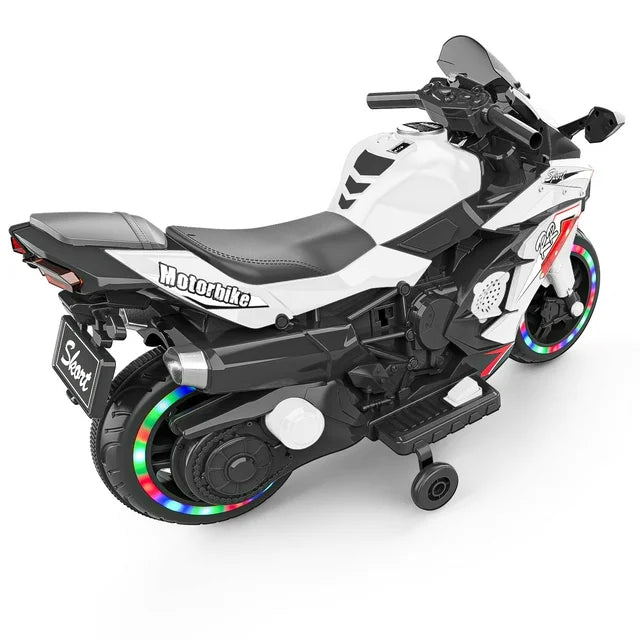 Werseon Ride on Motorcycle for Kids, 12v Battery Powered Electric Motorcycle for Girls Boys, White