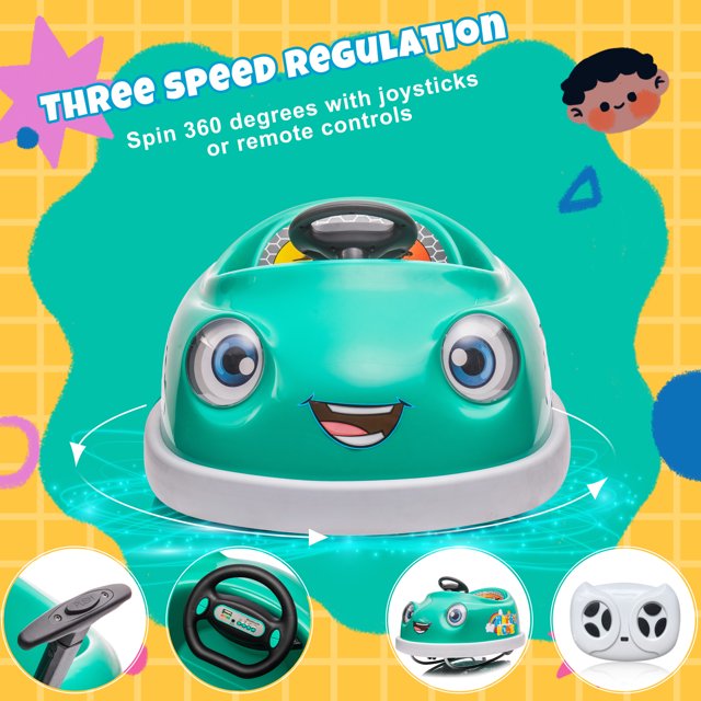 HNH 12V 3 in 1 Kids Bumper Car with Remote Control Ride on Push Car with Dinner Plate, Rocking Horse Mode