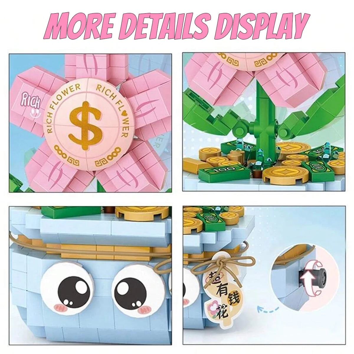 YOMYM Bouquet Building Set with Base Flower Building Kit Artificial Plant Flowers Building Toy for Home Office Decor