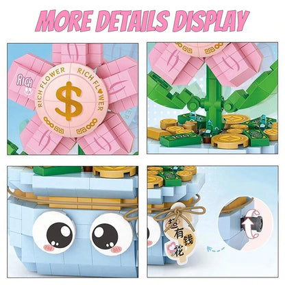 YOMYM Bouquet Building Set with Base Flower Building Kit Artificial Plant Flowers Building Toy for Home Office Decor