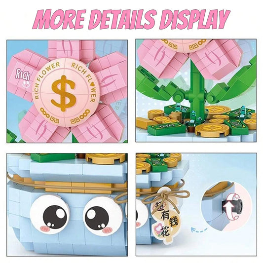YOMYM Bouquet Building Set with Base Flower Building Kit Artificial Plant Flowers Building Toy for Home Office Decor
