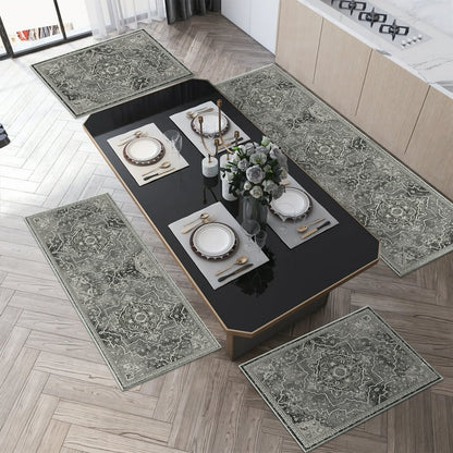 TECHVIDA Kitchen Rugs 4 Piece Set,Non Slip Machine Washable Kitchen Mats,Boho Vintage Abstract Kitchen Carpet for Farmhouse Living Room Hallway