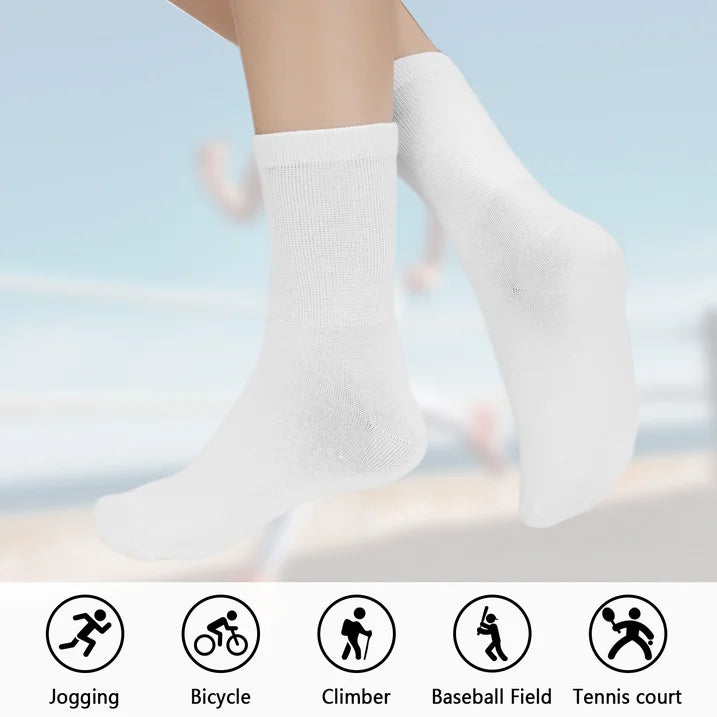 YOMYM 8 Pairs Casual Cotton Crew Socks for Women and Men, Athletic Casual Work Crew Socks, White